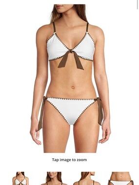 ANTONIO MELANI White and Brown Tie-Front Bikini Set